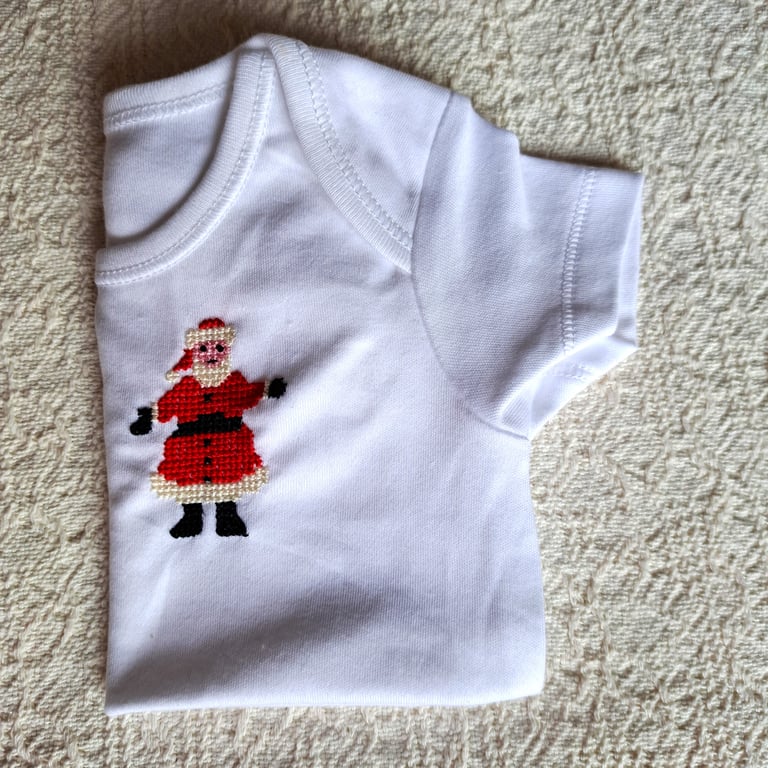 Father Christmas, baby vest, age 3-6 months, hand embroidered