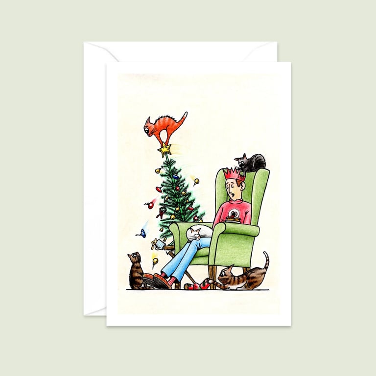 Cats Christmas Card: Hand Drawn Playful Kittens Illustration (608)