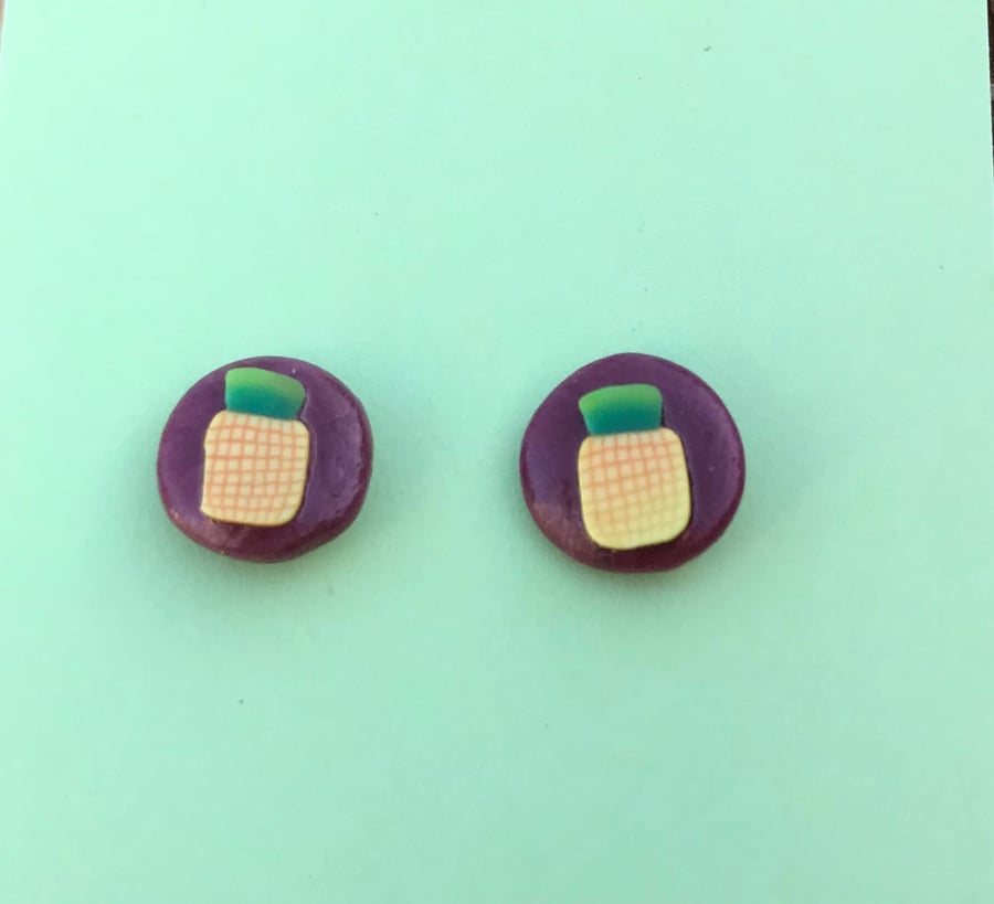 Pineapple polymer clay fruity stud earrings