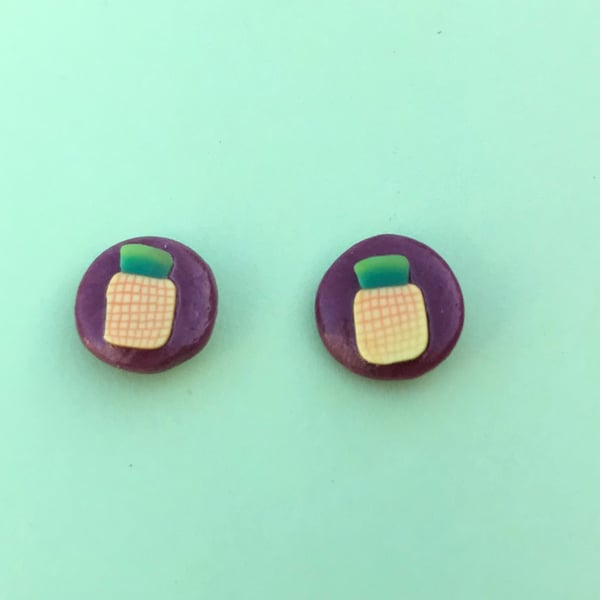 Pineapple polymer clay fruity stud earrings