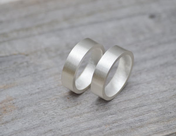 flat wedding band 5.5 mm wide in sterling silver, handmade in Cornwall, UK