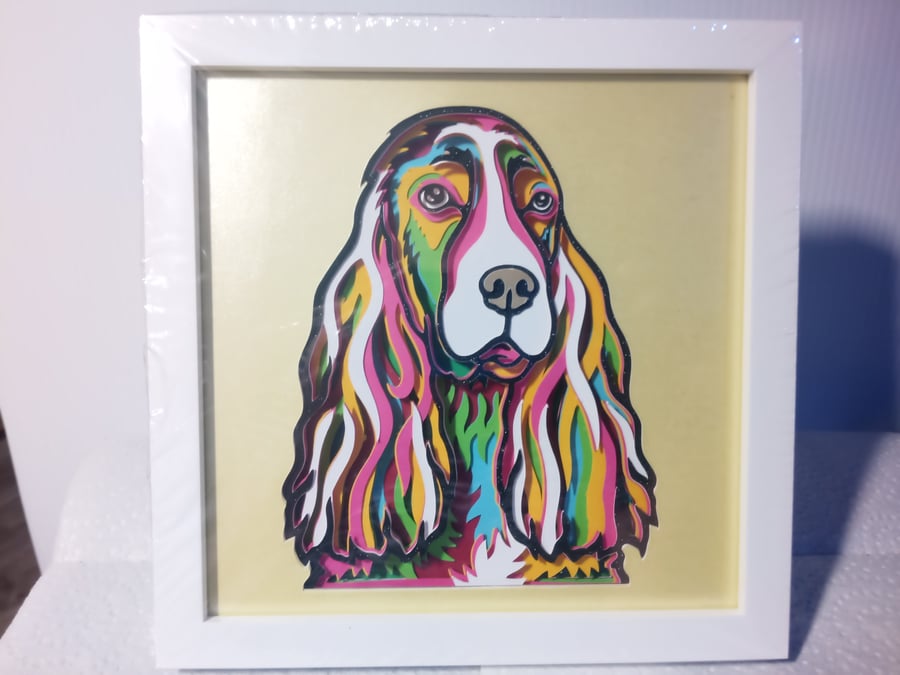 Spaniel, Dog Breed, Multicoloured Shadow Art, Made in Scotland, Wall Art.