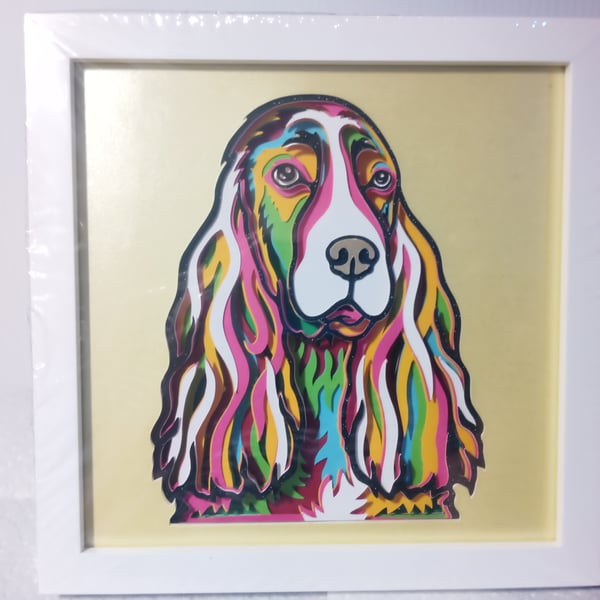 Spaniel, Dog Breed, Multicoloured Shadow Art, Made in Scotland, Wall Art.