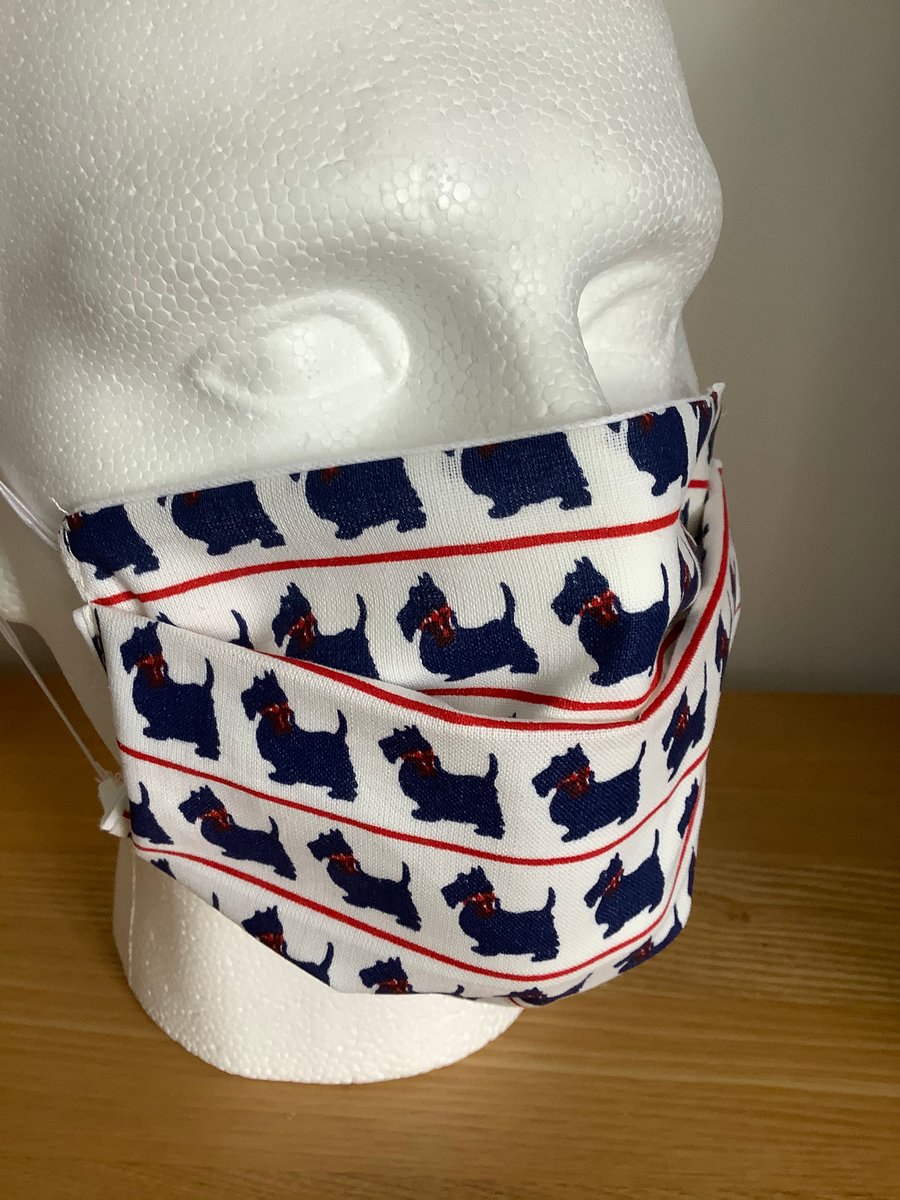 Blue & White  Scottie dog Cotton Face mask,Reusable face mask ,face covering