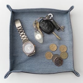  Bedside Tidy Tray, Recycled Wrangler Denim, Brown Leatherette