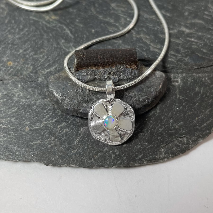 Silver and opal flower pendant and chain