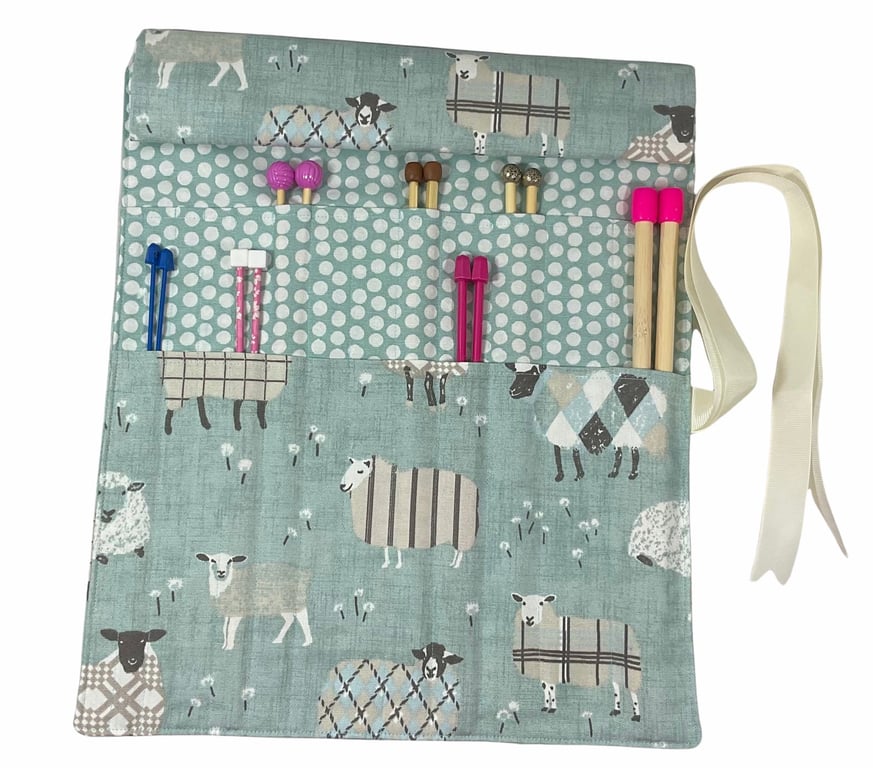 Straight knitting needle case, single point needle roll , sheep needle case, 