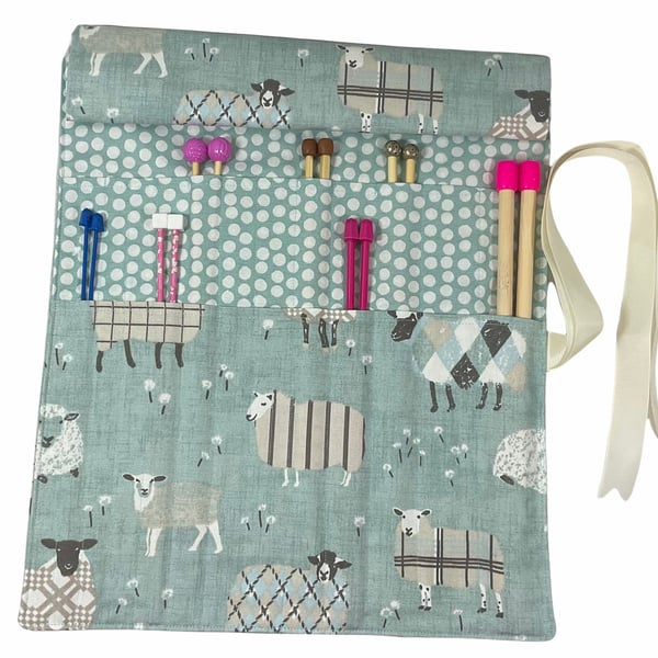 Straight knitting needle case, single point needle roll , sheep needle case, 