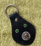 Black Leather Keyring - Celtic Design 2 Green Gemstones - Skull FREE SHIPPING