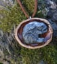 Handmade Hare Wildlife Pendant - Cast in Silver Resin, Polished Walnut Shell