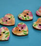 Wooden Heart Buttons Floral Pink Yellow Green Coloured 6pk 25x22mm (H21) - Image 1