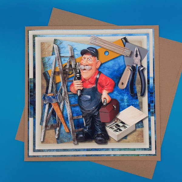 Large Father's Day Card, 8x8inches, 20x20cms, Decoupage