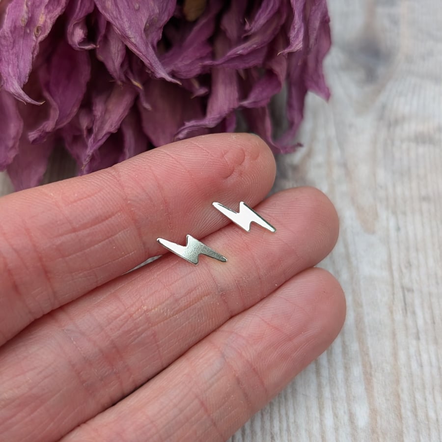 Sterling Silver Small Lightning Flash Stud Earrings - JBJ3029