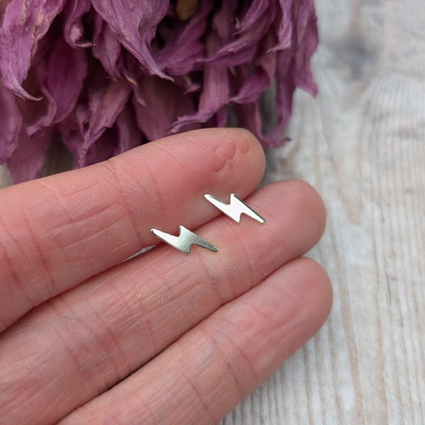 Sterling Silver Small Lightning Flash Stud Earrings