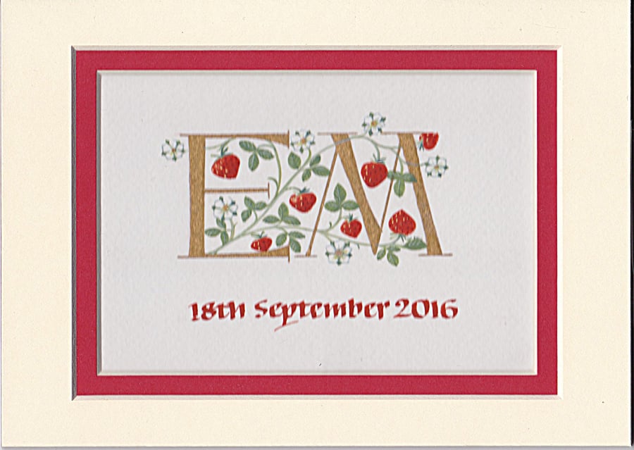 Letters with strawberries handpainted wedding or anniversary gifts