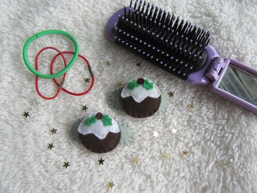Christmas pudding hair clips, xmas party accessories for toddlers