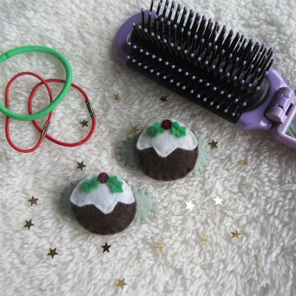 Christmas pudding hair clips, xmas party accessories for toddlers