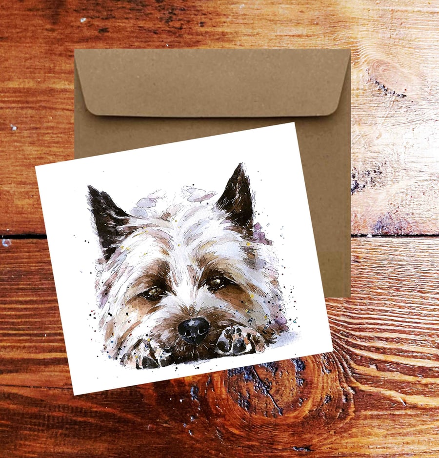 Cairn Terrier III Square Greeting Card- Cairn Terrier Dog card, Cairn Terrier Do