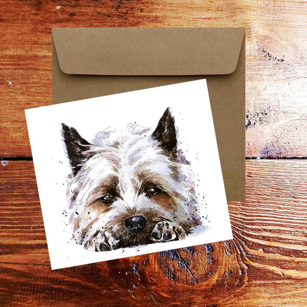 Cairn Terrier III Square Greeting Card- Cairn Terrier Dog card, Cairn Terrier Do