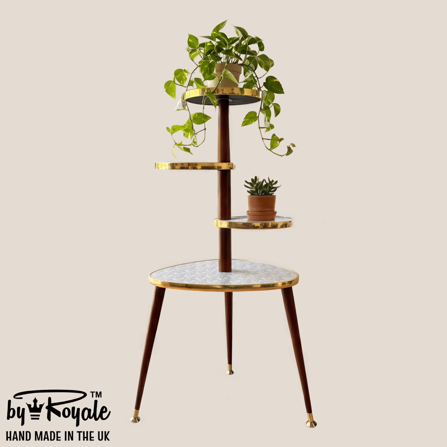 Mid Century Modern Royalexe™ 4 Tier Tera Plant Stand By Royale in Natural Beige
