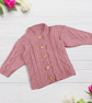 Hand Knitted Rose Pink Baby Cardigan with Cable Knit and Wooden Buttons - Image 1