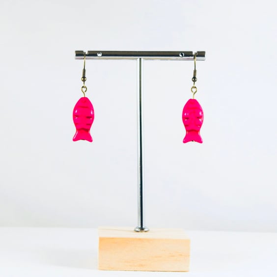 Pink fish earrings