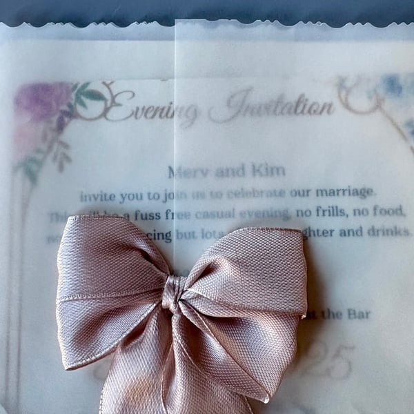 Floral Evening Wedding Invitation with Machine-Cut Pocket & Vellum Wrap