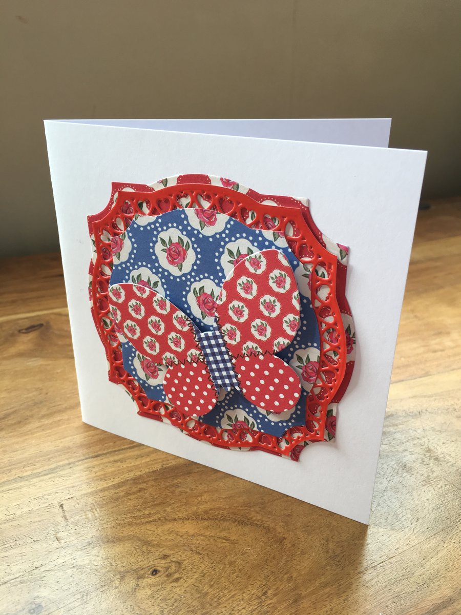 Patchwork Butterfly Card - Any Occasion - Blank Inside