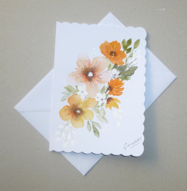 hand painted floral greetings card ( ref FA 240 A4 )