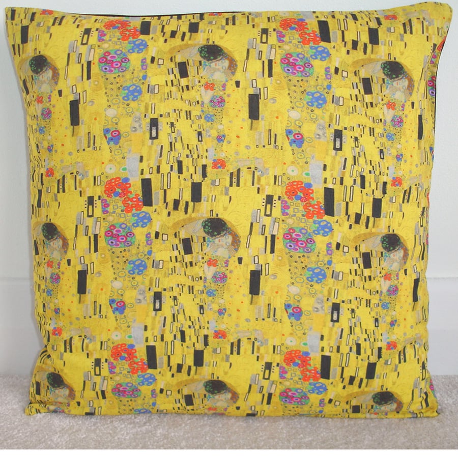 Klimt Kiss Cushion Cover 16" Yellow 16x16 Art Gustav Klimt The Kiss With Zip