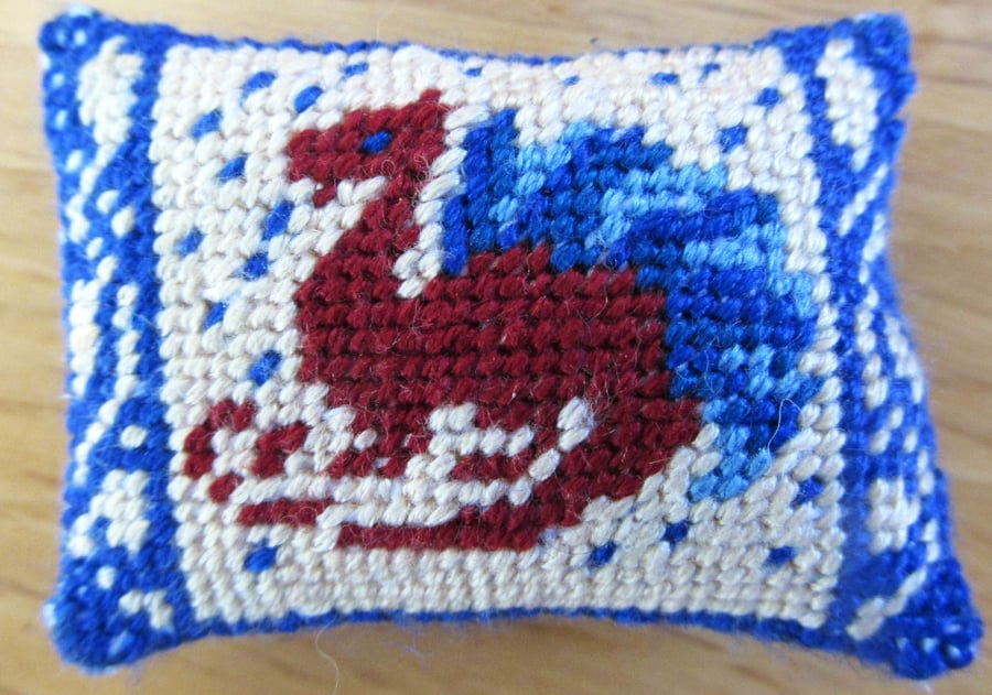 Hand Stitched Needlepoint Dolls House Dragon Cushion, 1:12 Scale Miniature