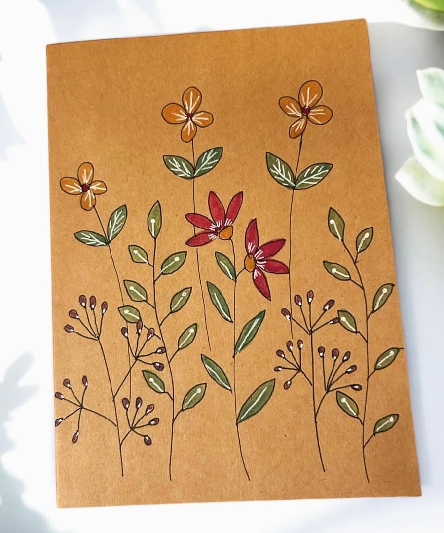 Hand drawn doodle flowers card