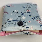 Book sleeve and bookmark. Gift for book-lover. Blue floral and pink spot.