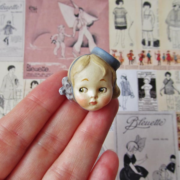 Dottie Dollie Doll Face Brooch - Bell Girl Judy