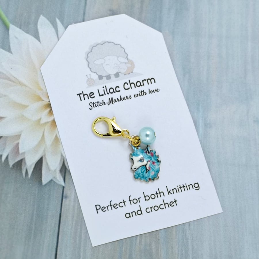 Blue Unicorn Head Stitch Marker