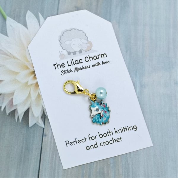 Blue Unicorn Head Stitch Marker