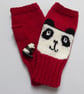Panda Fingerless gloves , knitted red wool wrist warmers - Image 4