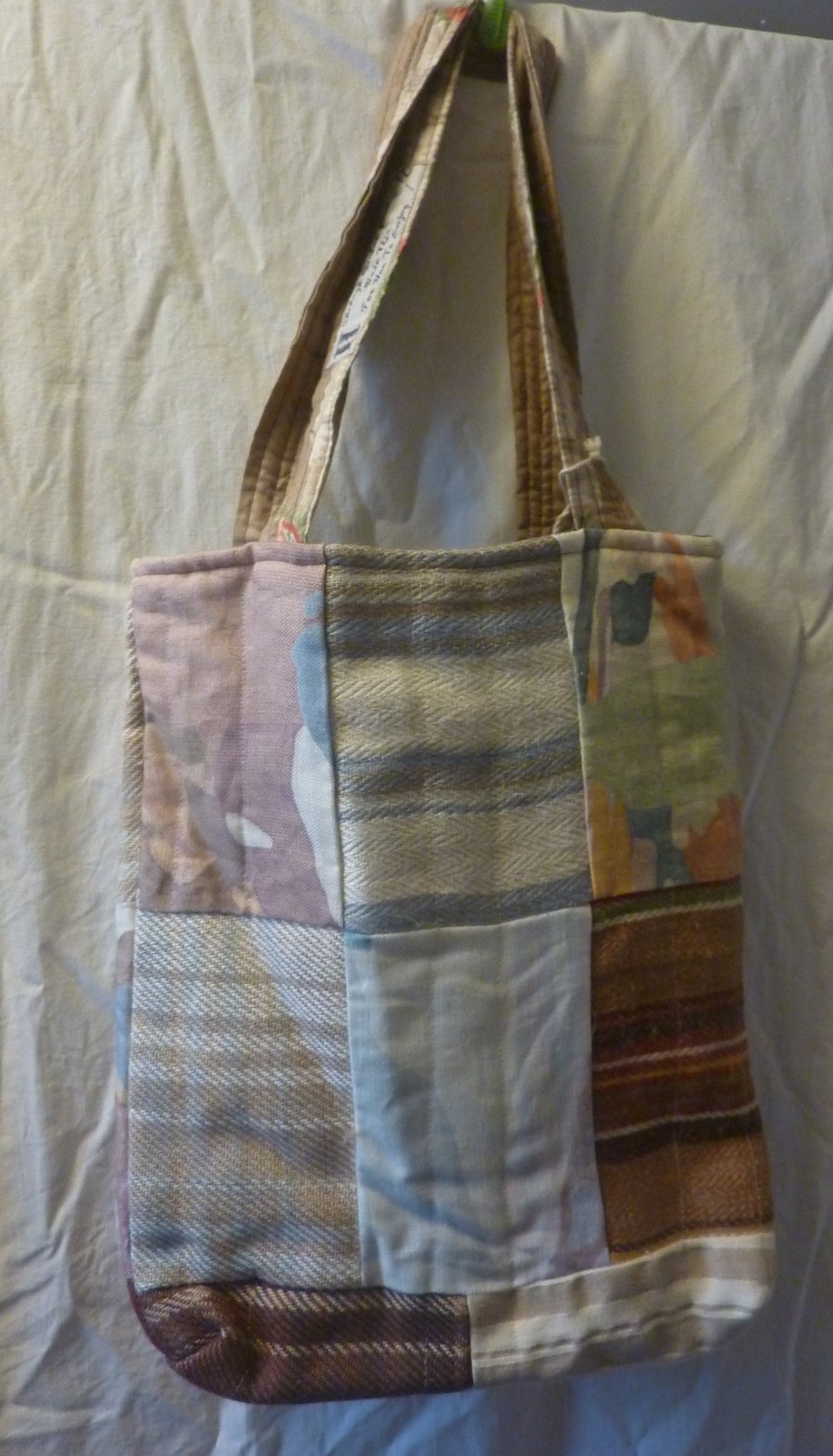 Cream Designer Fabric Tote Bag Luxery Patchwork Padded Quited Lined Pocket