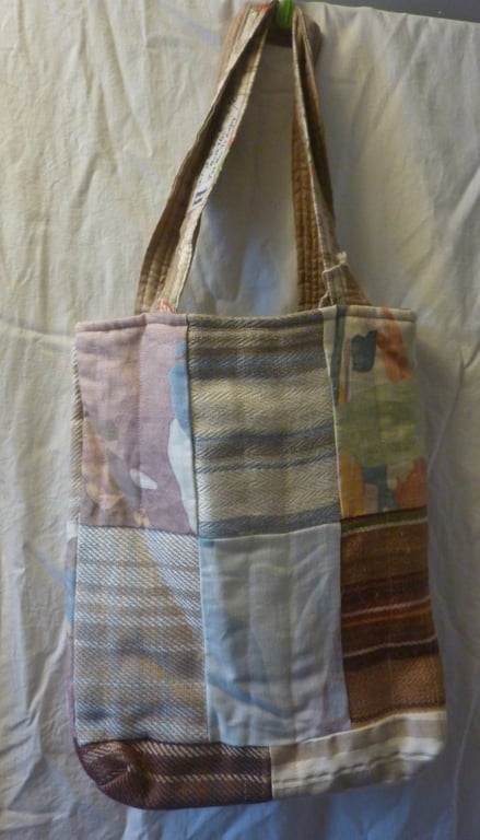 Cream Designer Fabric Tote Bag Luxery Patchwork Padded Quited Lined Pocket