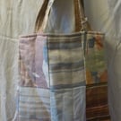 Cream Designer Fabric Tote Bag Luxery Patchwork Padded Quited Lined Pocket