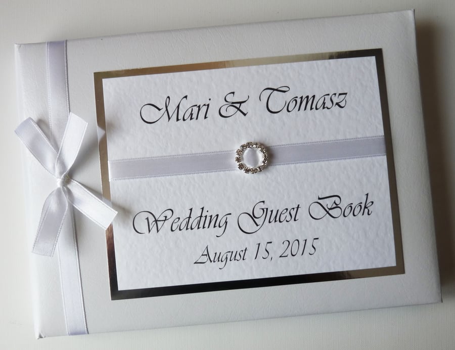 Wedding guest book with white ribboon, wedding gift, wedding keepsake