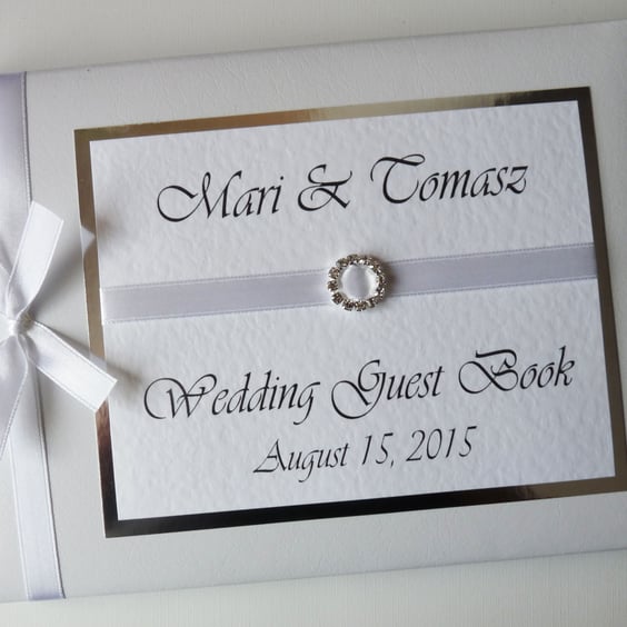 Wedding guest book with white ribboon, wedding gift, wedding keepsake