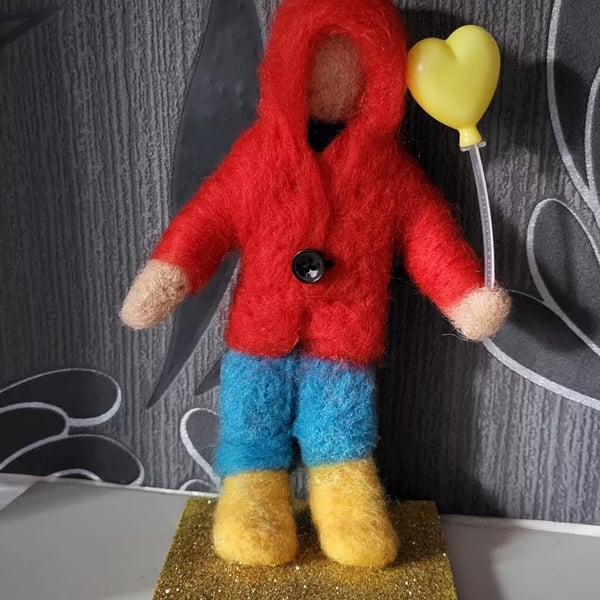 Little Boy in Red Coat with Yellow Balloon One of a Kind Handmade Doll