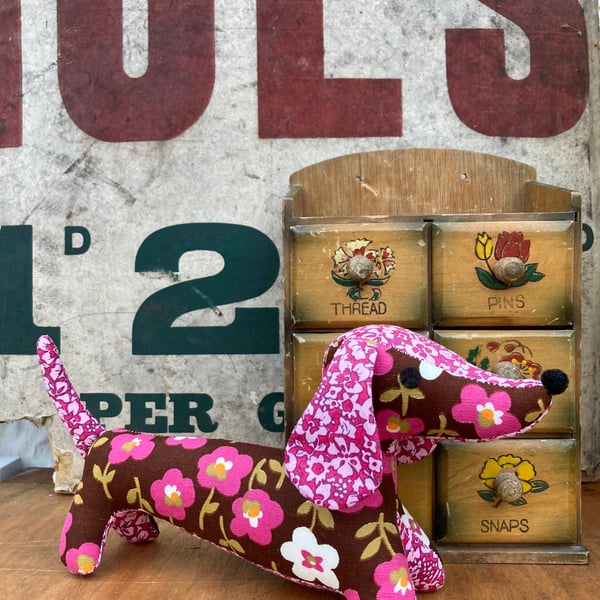 Snossage the Vintage Fabric Sausage Dog