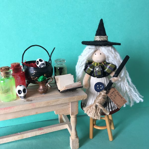 Cornish Tartan Witch Doll Decoration, Cute Halloween Decoration