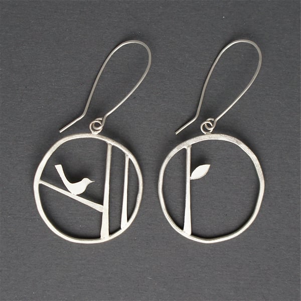 Edge of the woods bird hoop earrings