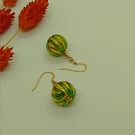 Green and Gold Murano Glass Earrings, Gold-Filled Beads and Earwires
