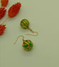 Green and Gold Murano Glass Earrings, Gold-Filled Beads and Earwires