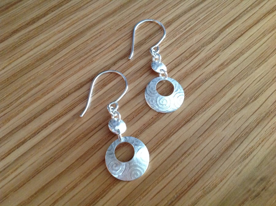 Sterling silver embossed drop earrings