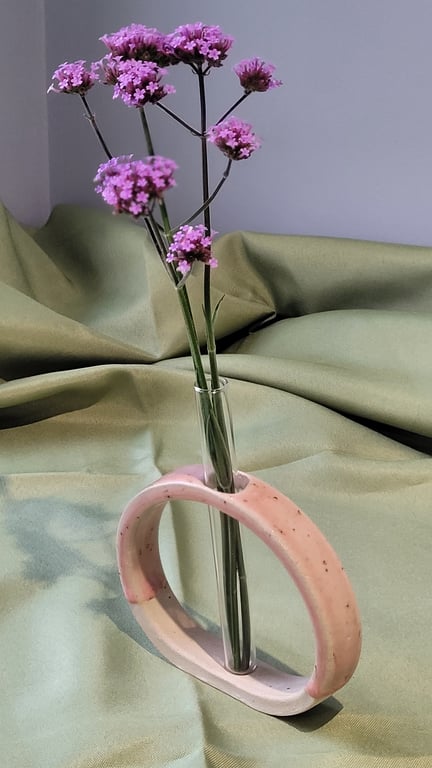 Speckled pink test tube stem vase handmade pottery